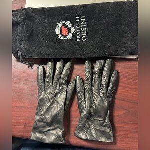 Fratelli Orsini Black Leather Gloves Silk Lined Size 7 MADE IN ITALY